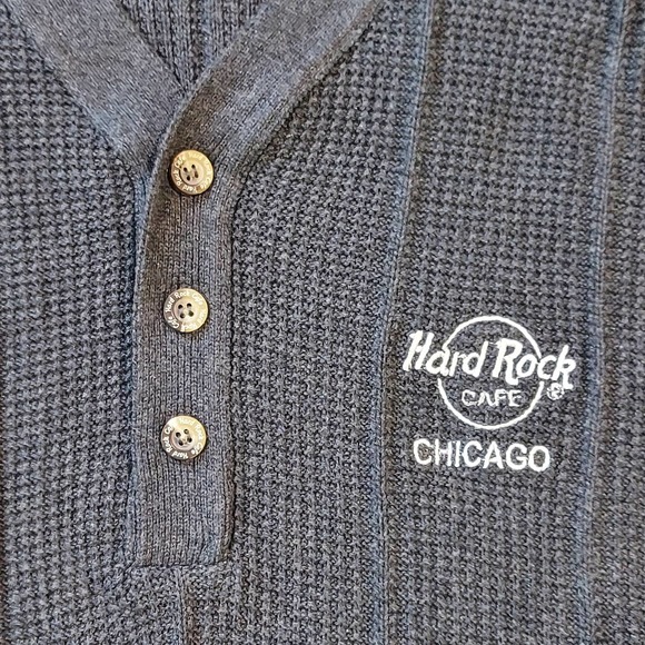 Hard Rock Cafe Shirt Men XL Dark Gray Waffle Thermal Long Sleeve Pullover - Picture 4 of 8